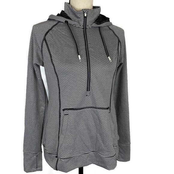 Tangerine 1/2 Zip Pullover Hooded Striped Long Sleeve Top Black Lava Womens Sz M - Picture 1 of 15